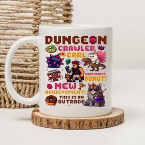Dungeon Crawler Carl 15 oz Mug Coffee Cup Donut Cat Funny Novel Book 12